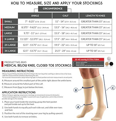 Truform 30-40 mmHg Compression Stockings for Men and Women, Knee High Length, Closed Toe, Black, X-Large