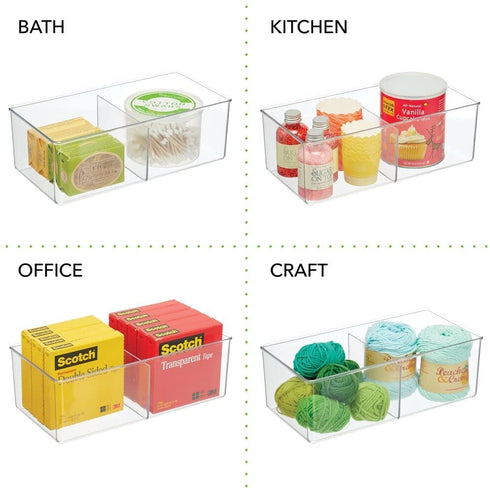mDesign Plastic 2 Compartment Divided Drawer and Closet Storage Bin - Organizer for Scarves, Socks, Bras, and Underwear - Dress Drawer Organizer, Shelf Organization -2 Pack - Clear