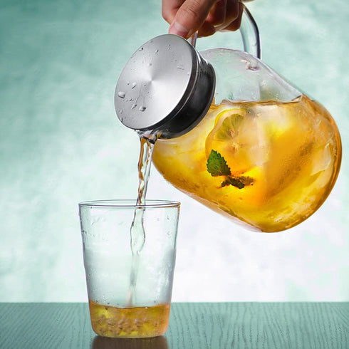 68 Ounces Glass Pitcher with Lid, Heat-resistant Water Jug for Hot/Cold Water, Ice Tea and Juice Beverage