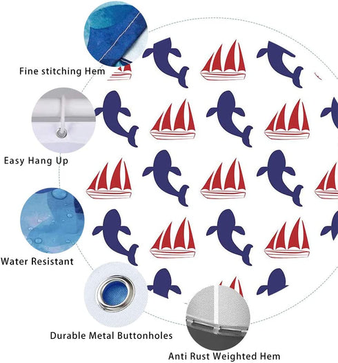 Gdmoon Sea Animals Whale Shower Curtain Navy Whale Nautical Ocean Theme Cartoon Home Decor Polyester Fabric Waterproof Durable Bathroom Curtain with 12 Hooks 72x72In YLWHGD1086