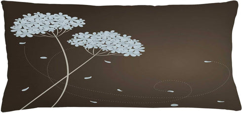 Ambesonne Brown and Blue Throw Pillow Cushion Cover, Floral Design with Swirl Lines Falling Leaves Autumn Inspired, Decorative Rectangle Accent Pillow Case, 36" X 16", Brown Pale Seafoam Cream