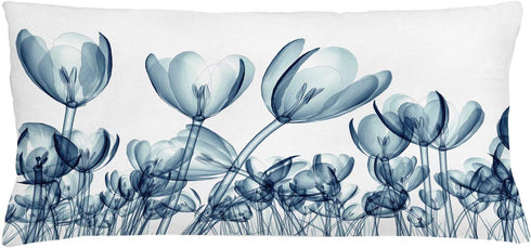 Ambesonne Flower Throw Pillow Cushion Cover, Bunch of Different Size Flowers with X-Rays Complex Structures of Mother Nature Art, Decorative Rectangle Accent Pillow Case, 36" X 16", Teal White