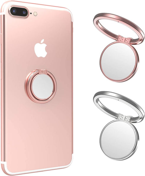 Finger Ring Stand, ICHECKEY Phone Ring Kickstand 360° Rotation Metal Grip Holder for Magnetic Car Mount Compatible with All Smartphone, iPad, Tablet - Rose Gold/Silver (Rose2pcs)