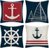 JOTOM Set of 4 Decorative Cushion Covers Square Nautical Sailing Throw Pillow Covers Home Decor Design Set Covers Cushion Case for Sofa Bedroom Car 18x18 Inches (Anchor)