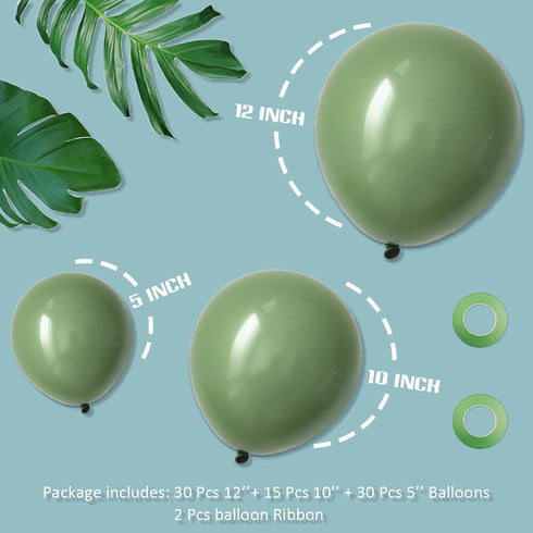 Sage Green Balloons,3 Different Sizes 77 Pack Green Balloons 12 Inch,5 Inch,10 Inch Eucalyptus Olive Green Balloons for Bridal Shower Baby Shower Birthday Wedding