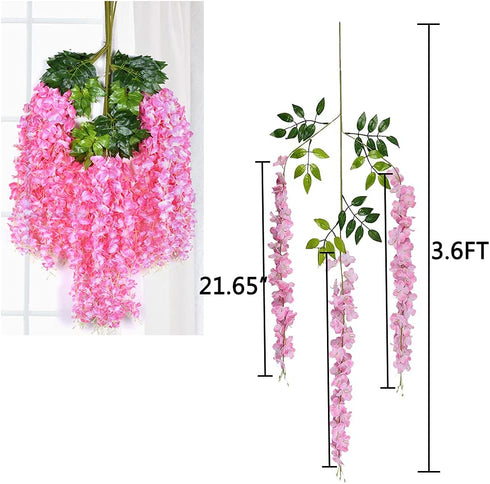 Oslimea 12 Pack 43.3 Feet Artificial Wisteria Vine Rattan Fake Wisteria Hanging Garland Flowers String Silk Wisteria Flower for Christmas Birthday Home Party Wedding Decor, Pink