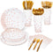 DECORLIFE Rose Gold Plates and Napkins Party Supplies Serves 24, Rose Gold Paper Plates, 12oz Cups Included, Complete Pack for Baby Shower, Graduation, Retirement, Birthday and Wedding, Total 192 PCS