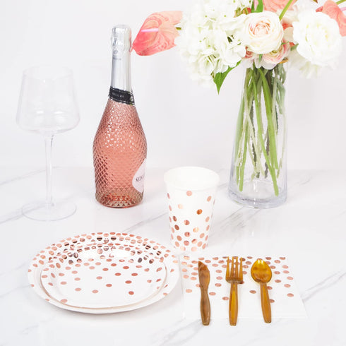 DECORLIFE Rose Gold Plates and Napkins Party Supplies Serves 24, Rose Gold Paper Plates, 12oz Cups Included, Complete Pack for Baby Shower, Graduation, Retirement, Birthday and Wedding, Total 192 PCS