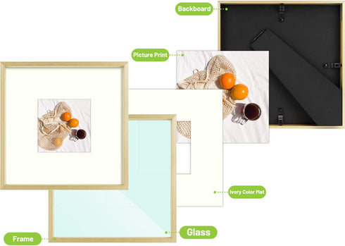 Golden State Art, Gold 8x8 Picture Frame - Displays Photo 4x4 with Mat or 8x8 inch Without Mat - Shatter-Resistant Glass Aluminum Photo Frame for Wall or Tabletop Display (2 Pack)