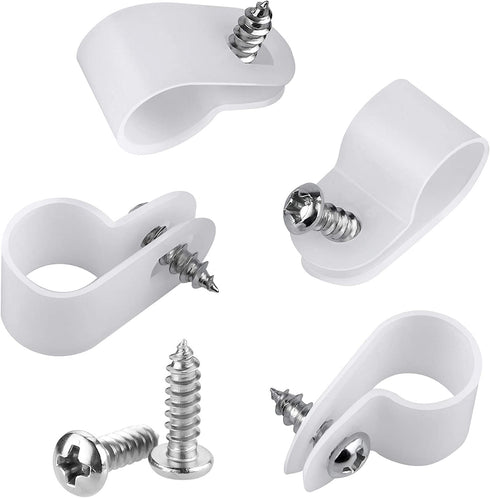 100-Pack Cable Clamps, COOLMI 3/8 Inch Rope Light P-Style Mounting Clips with Compatible Stainless Steel Pan Head Phillips Screws (100 PACK-3/8 Clips with Screws)