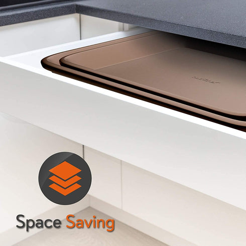 Nutrichef Nonstick Cookie Sheet Baking Pan | 2pc Large and Medium Metal Oven Baking Tray - Professional Quality Kitchen Cooking Non-Stick Bake Trays w/ Rimmed Borders, Guaranteed NOT to Wrap