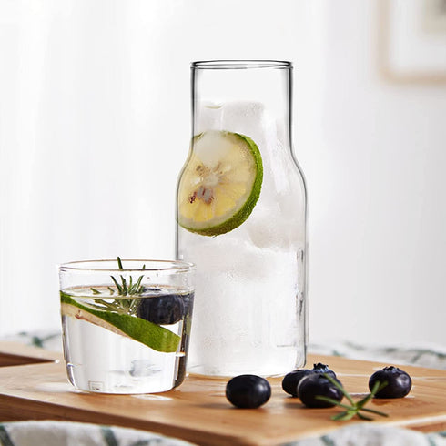 YOUEON Bedside Water Carafe Set with Tumbler Glass, 17 Oz Besides Carafe, Glass Mouthwash Bottle for Bedroom, Bathroom or Kitchen,Clear