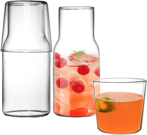 YOUEON Bedside Water Carafe Set with Tumbler Glass, 17 Oz Besides Carafe, Glass Mouthwash Bottle for Bedroom, Bathroom or Kitchen,Clear