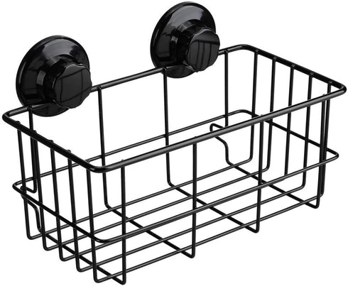 SANNO Adhesive & Suction Shower Caddy, Deep Bathroom Basket Suction Cup Large Shower Caddy Bath Organizer Kitchen Storage Basket for Gel Holder Bathroom Storage Shampoo, Conditioner,Stainless Steel