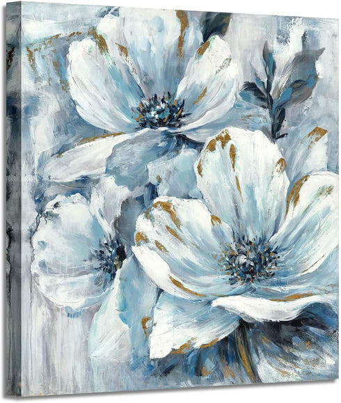 ARTISTIC PATH Flowers Artwork Painting Prints Pictures: Abstract Lily Pad Prints Canvas Wall Art for Bathroom (12" W x 12" H, Multi-Sized)