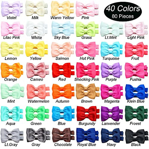 DeD 80 Pieces 2 Inch Hair Bows Fine Hair Clips Grosgrain Ribbon Bows Alligator Hair Clips Fully Lined for Baby Girls Toddlers Infant In Pairs
