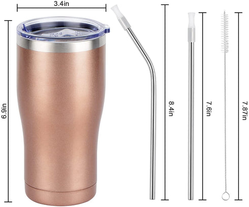 Lifecapido 20oz Tumbler, Stainless Steel Travel Tumbler, Double Wall Vacuum Insulated Tumbler with Lid and Straw, Durable Powder Coated Travel Mug, Thermal Tumbler for Cold Hot Drink, Rose Gold