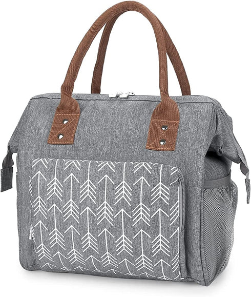 Insulated Lunch Bag for Women/Men, Large Lightweight Tote in Water-Resist Fabric , Big Side Snack Organizer, for Work & Outdoor Picnic, Easy to Clean(Grey)