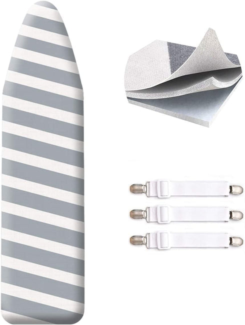 SheeChung 48x15 Ironing Board Cover and Pad - with Elasticized Edges and 3 Connecting Straps,Premium Heavy Duty 3-Layer Silicone Coated Cover,Heat Reflective, Scorch Resistant