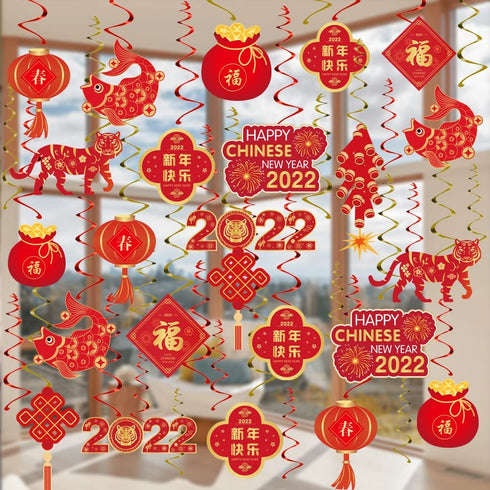 Littleloverly Happy Chinese New Year Decorations 2022 Hanging Swirls Decorations - Year of the Tiger New Year 2022 Chinese Spring Festival Party Supplies
