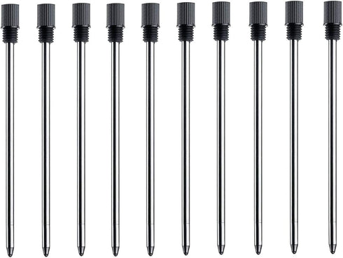 MengRan 2.75'' Ballpoint Pen Refills,Standard D1 Ballpoint Pen Refill (Remove Black Hat),Metal Refill,Black Ink,(Pack of 10)
