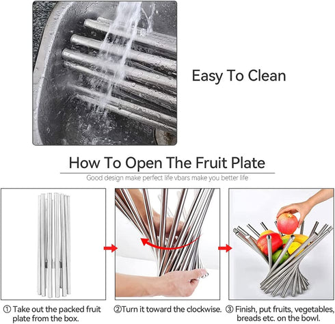 Modern Stainless Steel Rotation Fruit Bowl for Kitchen Countertop,Silver Fruit Basket Stand Fruit Holder Home Decor Bread Vegetable Storage