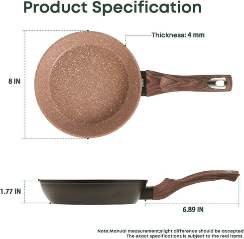 Ecowin Small Frying Pan Nonstick Skillet, Granite Coating Omelette Pan, Oven Safe Skillet Pan with Keep Cool Handle, PFOA Free, Suitable for All Stoves, 8 Inch