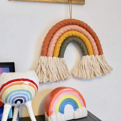 EBINGMIMA Rainbow Wall Hanging, Macrame Woven Rainbow, Rainbow Wall Decor, Baby Room Decor, Nursery Gift (Greyish-Green,7x7x0.78in)