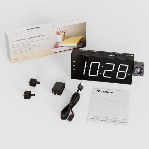 Projection Alarm Clock for Kids Bedroom,Digital Alarm Clock with Projection on Ceiling Wall,Dual Loud Alarm Clock for Heavy Sleeper,USB Port,Easy to Use,Snooze,Dimmer,Battery Backup,Plug-in,12/24H DST