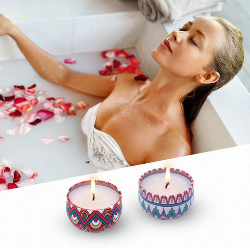Soyyla Set of 9 Scented Candle for Christmas Thanksgiving Housewarming Return Gift, 2.2oz Soy Wax Aromatherapy Candle for Stress Relief, Cute Bohemian Travel Portable Tin Candles, 2.2oz, Pack of 9