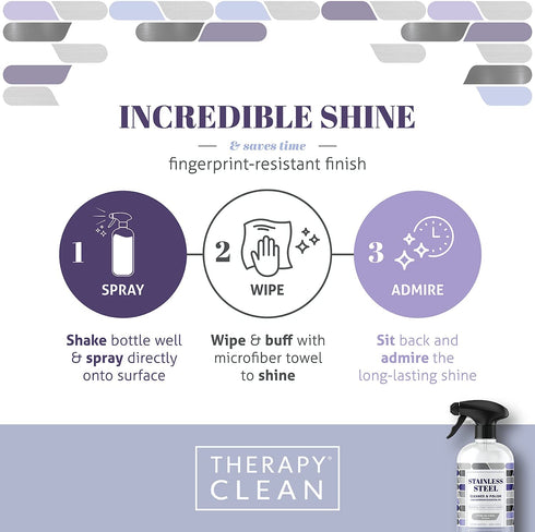 Therapy Stainless Steel Cleaner & Polish - 16 ounces (2 Pack) - Non-Toxic Fingerprint Removal and Leaves a Shine for Refrigerator Sink Grill