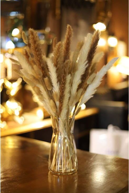 GREAT PEAK 100 Pcs Pampas Grass, 20 Pcs Natural Dried Pampas, 20Pcs White Pampas, 60Pcs Rabbit Tail Grass for Home and Boho Decor, Wedding Flower Arrangement, Fluffy Pampas Tall Grass Bouquet