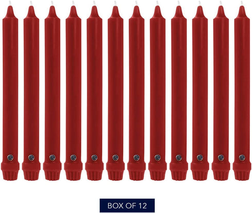 Colonial Candle Unscented Taper Candle, Classic Collection, Red, 10 in, Pack of 12 - Up to 8 Hours Burn