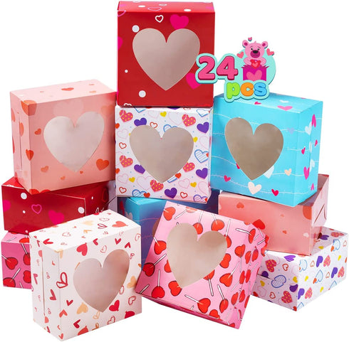 Valentines Day Bakery Treat Boxes Valentines Cupcake Boxes Cookie Boxes with Window for Holiday Pastries, Doughnut, Cookie, Cupcakes, Brownies, Truffles Gift Giving (4.5"x4.5"x2.5")