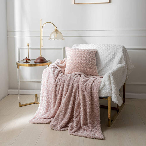 Simple&Opulence Plush Fluffy Throw Blanket Tridimensional Rose Pattern Soft Warm Microfiber Cozy Chic Shaggy Reversible Coverlet for Girls Home Décor Couch, 50"x 60", Pink