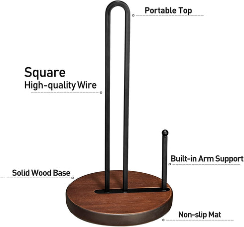 Paper Towel Holder, Paper Towel Holder Countertop, Easy One-Handed Paper Towel Holder Stand with Real Wood Base, Paper Towel Holders for Kitchen Dining Table Home Decor