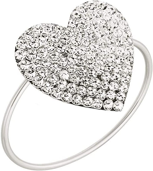 mw Decor: Napkin Rings Set of 12 for Dinner Party - Weddings - Holidays - Christmas - Silver Sparkle with a Clear Rhinestone Decoration (Silver Heart)