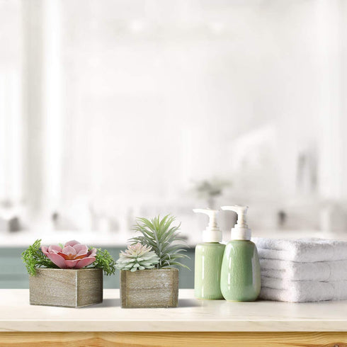 Mingfuxin Artificial Succulents Plants, Mini Assorted Green Faux Succulents in Pots, Small Succulents Plants Artificial with Wood Potted for Home Office Living Room Table Desk Plants Decor, Set of 3
