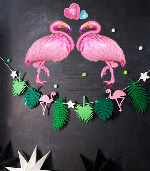 Pink Flamingo Hawaiian Party Balloons Tropical Arch Garland Kit Luau Jungle Party Supplies Palm Leaves Strip Confetti Latex Balloon for Luau Jungle Decoration