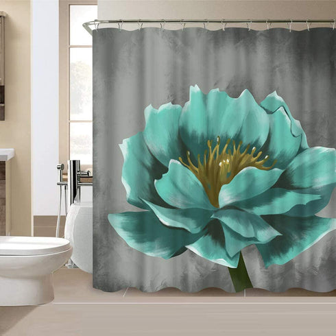VividHome Teal Gray Flower Shower Curtain Vintage Floral Lotus Flowers Polyester Fabric Waterproof Shower Curtain Bathroom Accessory Sets 12 Hooks Included 72X72inch