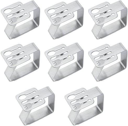 MIAO JIN 8 Pcs Stainless Steel Tablecloth Clips Tableware Shape Adjustable Cloth Clip Tablecloth Clamp Holder Table Cover Clamps for Home Wedding Party Picnic