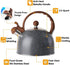 Tea Kettle - VONIKI 2.5 Quart Tea Kettles Stovetop Whistling Teapot Stainless Steel Tea Pots for Stove Top Whistle Tea Pot With Wood Pattern Anti-Hot Handle Teakettle Black