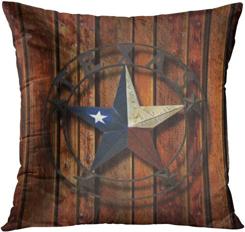 Emvency Set of 4 Throw Pillow Covers Rustic Country Western Star Barn Wooden Cabin West Primitive Decorative Pillow Cases Home Decor Square 18x18 Inches Pillowcases