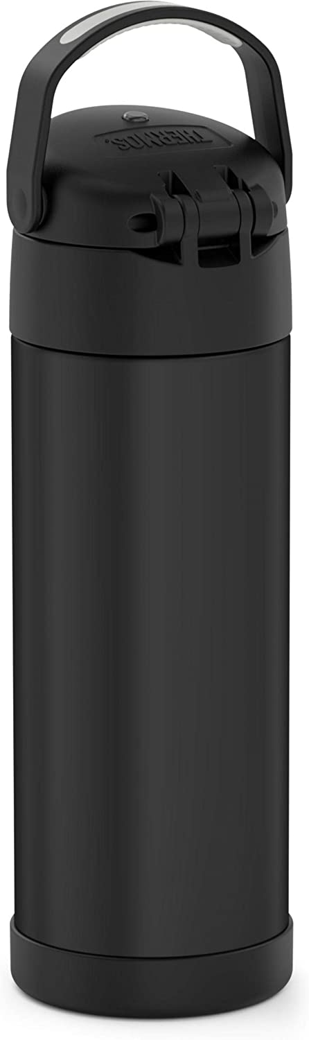THERMOS FUNTAINER 16 Ounce Stainless Steel Vacuum Insulated Bottle with Wide Spout Lid, Black Matte