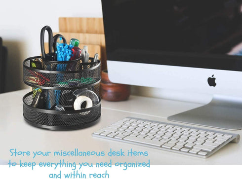 1InTheOffice 10-Compartment Rotating Desk Organizer, Scissor Rack (Mesh)
