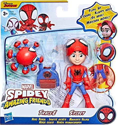 Spidey and His Amazing Friends Marvel Hero Reveal 2-Pack, 4-Inch Scale-Action Figures,-Mask Flip Feature, Spidey and Trace-E, 3 and Up