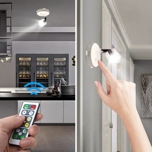 LED Spotlight Battery Operated Accent Lights LED Closet Lights Rotatable Light Head Stick on Anywhere for Kitchen Cabinet, Picture, Bathroom 4000k Light, 80Lumens(2Pack)
