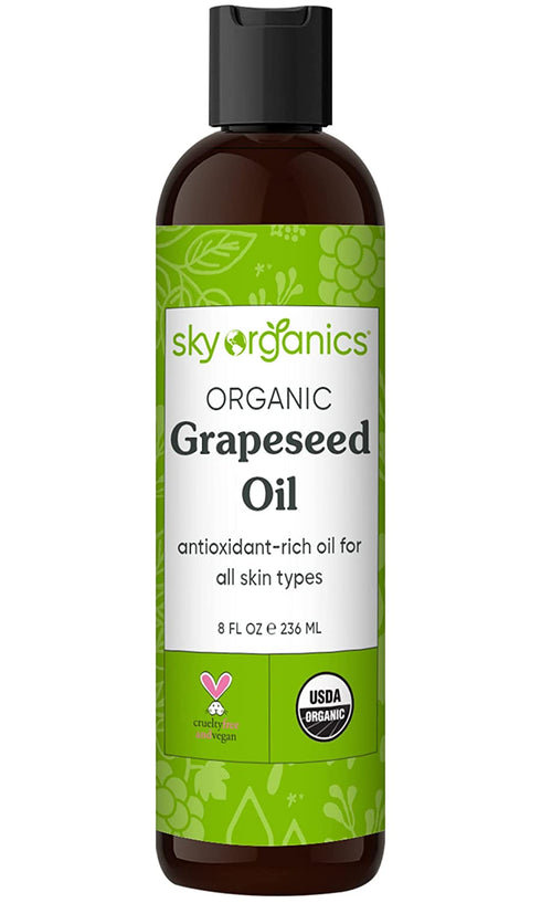 Sky Organics Organic Grapeseed Oil for Face, 100% Pure & Cold-Pressed USDA Certified Organic to Moisturize, Clarify & Brighten, 8 fl. Oz