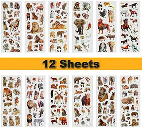 Creammuffin Stickers Party Supplies Kits for Toddlers, Children 3D Puffy Animal Stickers Tiger Sticker- Over 180 Stickers (Real Animal)