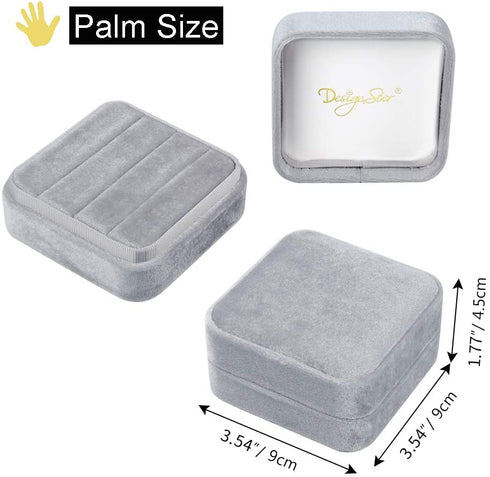 DesignSter Travel Ring Organizer Box - Premium Handmade Velvet Jewelry Storage Case/Small Portable Jewellery Earring Gift Collection for Wedding Birthday Christmas Day